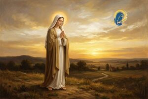 la madonna che prega con mani giunte e occhi chiusi