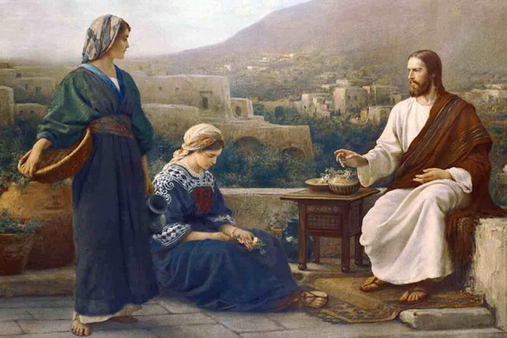 Gesù conversa con Marta e Maria