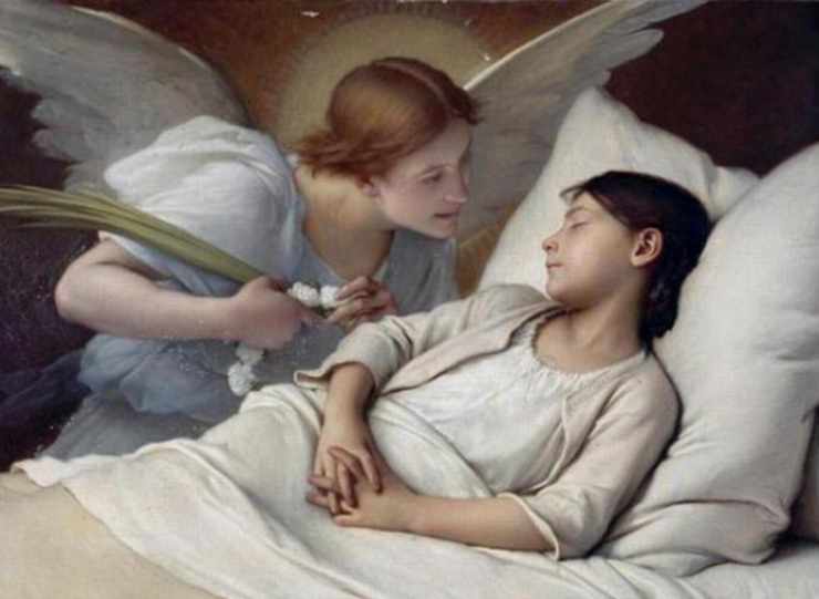angelo che veglia su una persona che dorme