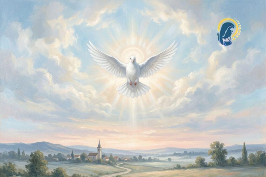 colomba spirito santo in cielo circondata da nuvole