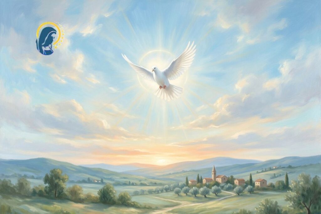 colomba spirito santo che vola alto in cielo