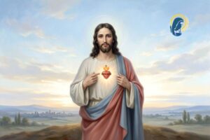 sacro cuore di gesù con sfondo di cielo