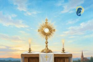 santissimo saramento sull'altare con sfondo cielo