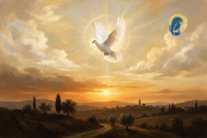 colomba spirito santo che vola in cielo al tramonto