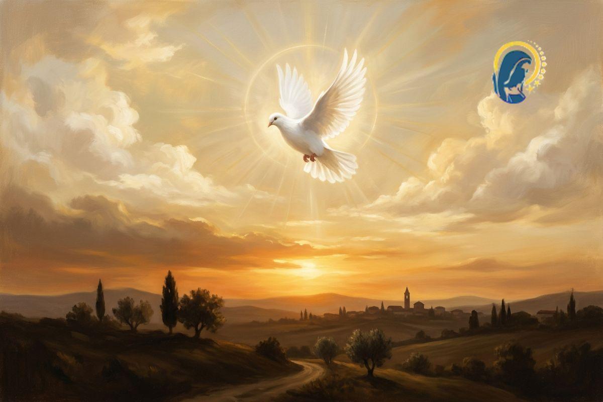 colomba spirito santo che vola in cielo al tramonto
