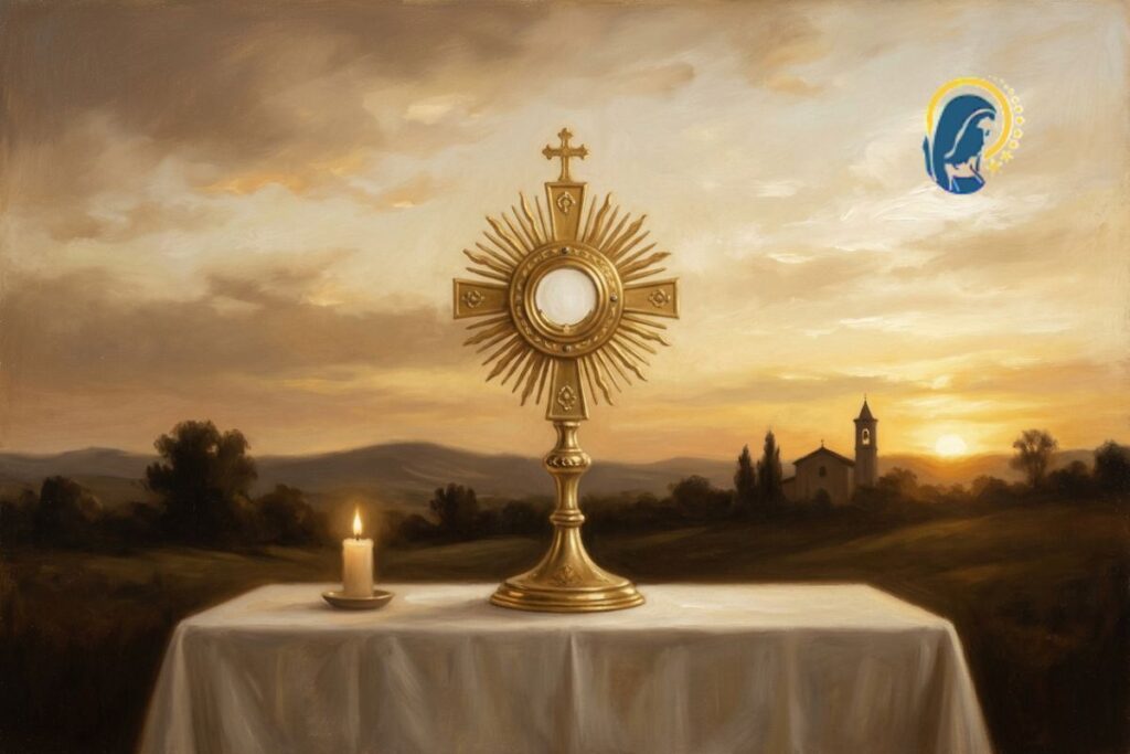 santissimo sacramento sull'altare al tramonto