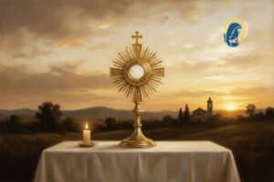 santissimo sacramento sull'altare al tramonto
