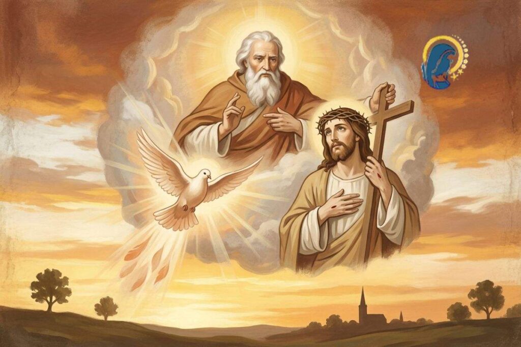 santissima trinità con sfondo cielo al tramonto