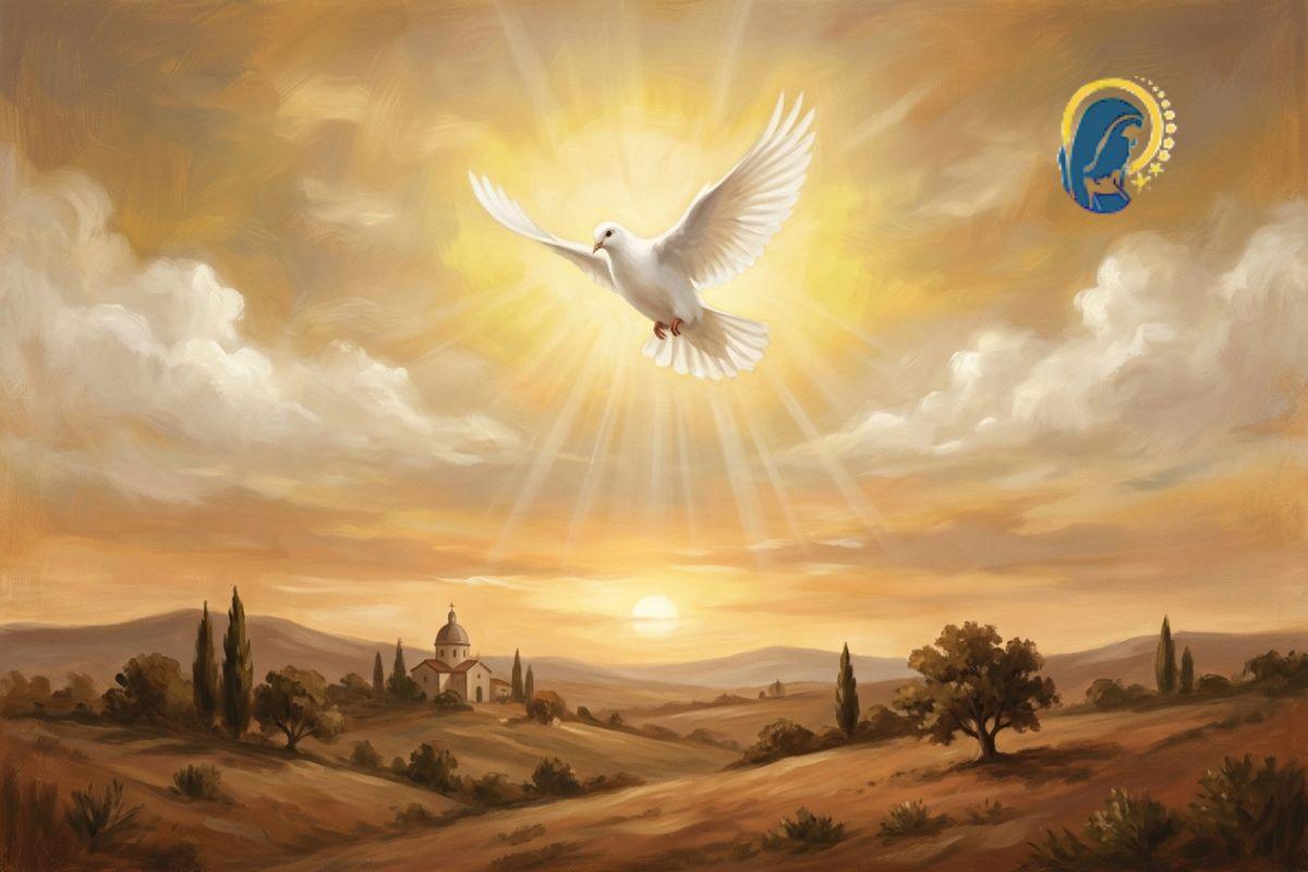 colomba spirito santo con sfondo cielo al tramonto