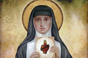 santa margherita con in mano il sacro cuore