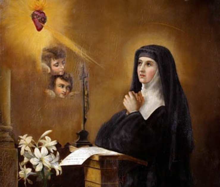 santa margherita che prega davanti al cuore di gesù